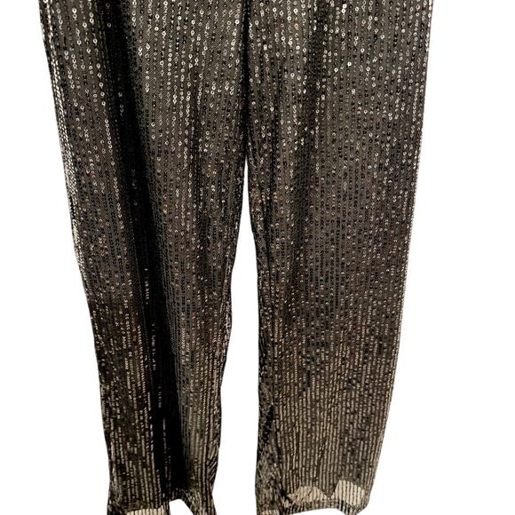 Black Sequin Wide Leg Party Pants Women’s L Sparkly Evening Holiday NYE Dancing - Picture 1 of 7